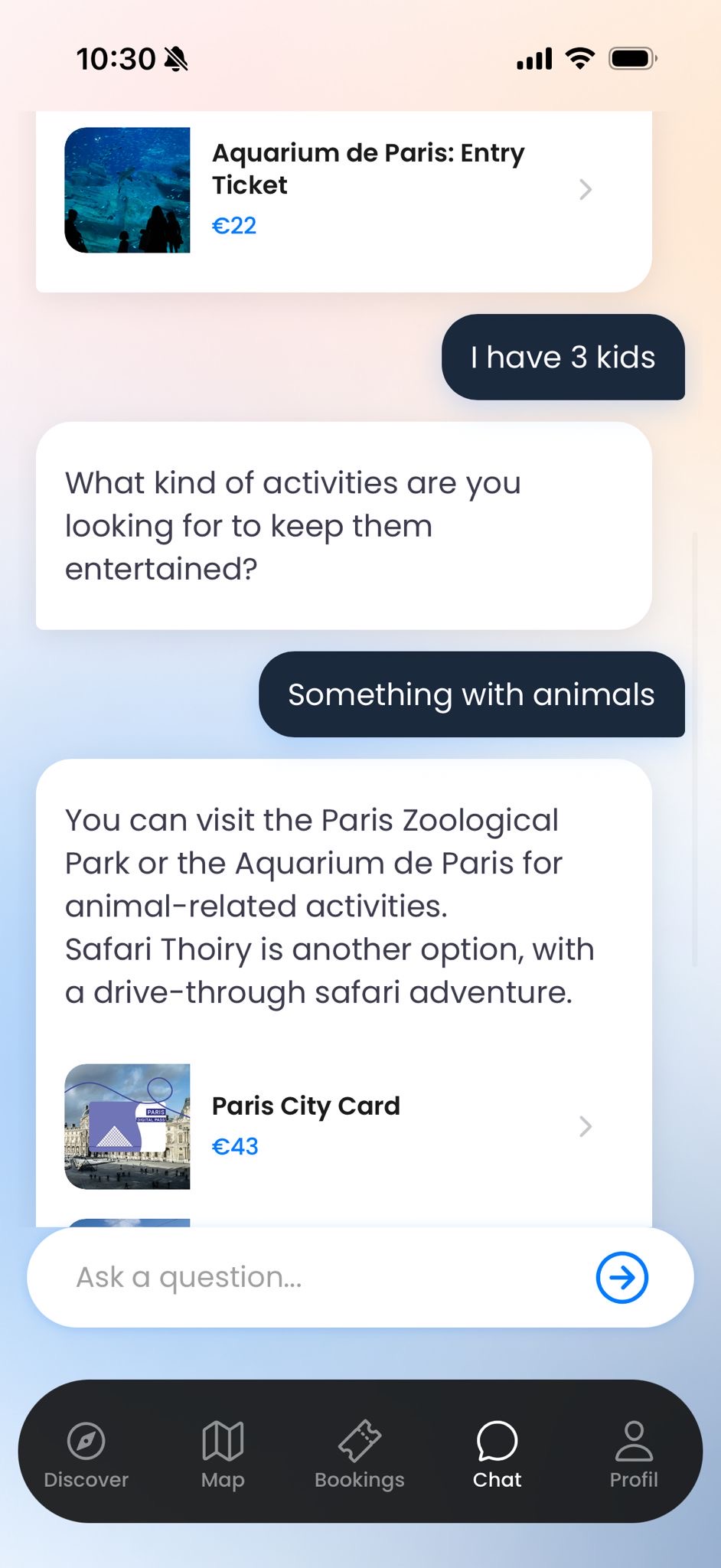 Assistant de voyage VERN — suggestions d’activités en conversation